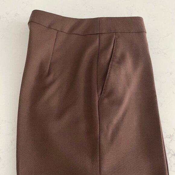 MaxMara Designer Virgin Wool Straight Leg Mid Rise Pants Neutral Med Brown Sz 4 - Picture 3 of 12